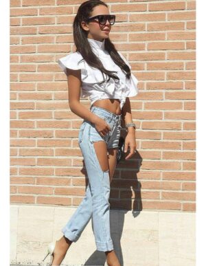 Άσπρο Πουκάμισο Με Βολάν