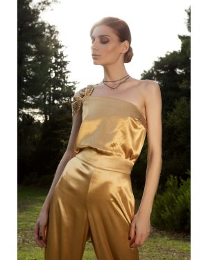 Σατέν Navy-Μπλε Τοπ Με Ενα Ώμο