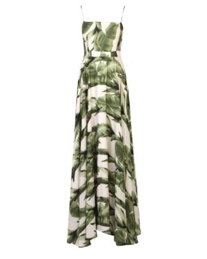 Κρέμ Μάξι Φόρεμα Με Πράσινη Στάμπα Φοίνικα