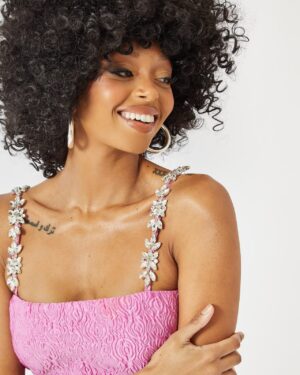 Μίνι Φόρεμα Ζακάρ Ροζ