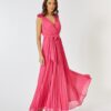 Πλισέ Μάξι Φόρεμα Σιφόν Ροζ