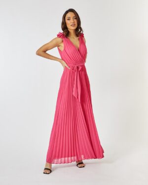 Πλισέ Μάξι Φόρεμα Σιφόν Ροζ
