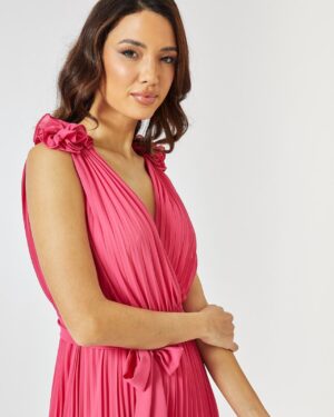 Πλισέ Μάξι Φόρεμα Σιφόν Ροζ