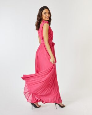 Πλισέ Μάξι Φόρεμα Σιφόν Ροζ