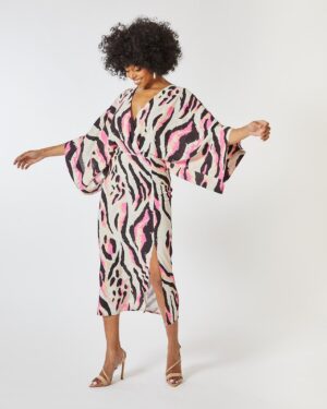 Leopard Print Μίντι Φόρεμα Με Φαρδιά Μανίκια