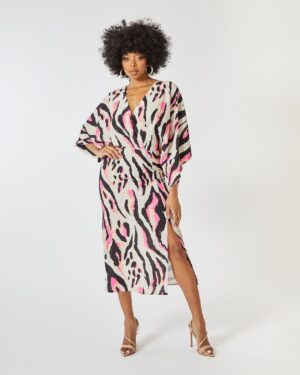 Leopard Print Μίντι Φόρεμα Με Φαρδιά Μανίκια