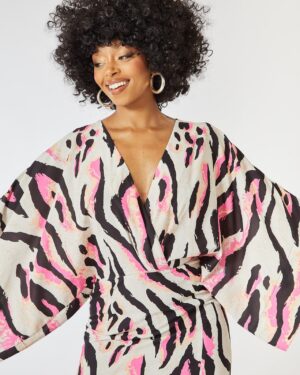 Leopard Print Μίντι Φόρεμα Με Φαρδιά Μανίκια