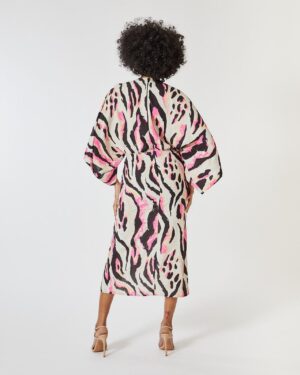 Leopard Print Μίντι Φόρεμα Με Φαρδιά Μανίκια