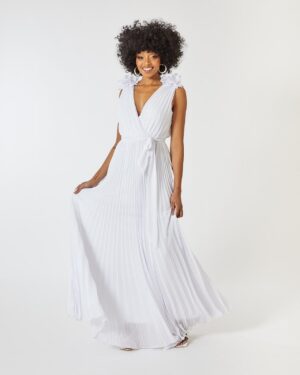Πλισέ Μάξι Φόρεμα Σιφόν Λευκό