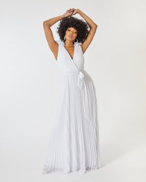 Πλισέ Μάξι Φόρεμα Σιφόν Λευκό