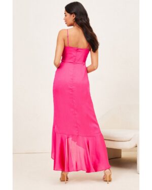 Σατέν Κρουαζέ Μάξι Φόρεμα Με Ασύμμετρο Βολάν