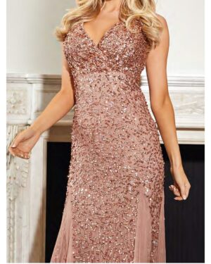 Rose Gold Sequin Κρουαζέ Μάξι Φόρεμα