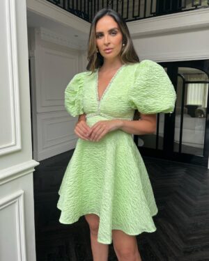 Skater Μίνι Φόρεμα Ζακάρ Πράσινο