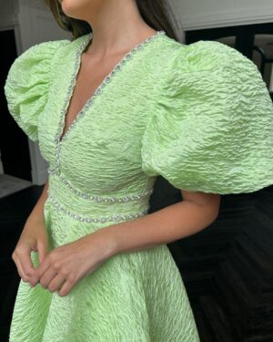 Skater Μίνι Φόρεμα Ζακάρ Πράσινο