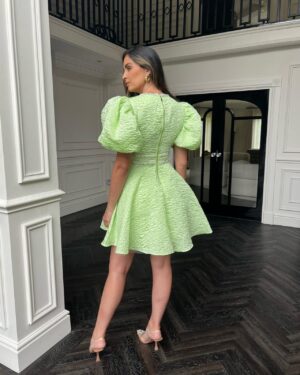 Skater Μίνι Φόρεμα Ζακάρ Πράσινο