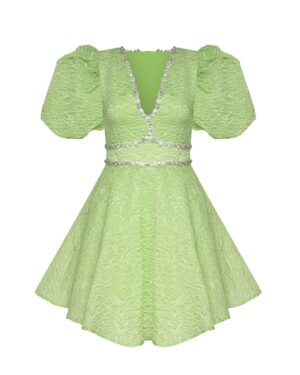 Skater Μίνι Φόρεμα Ζακάρ Πράσινο