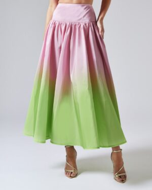 Ombre Ροζ Και Λάιμ Σετ Μίντι Φούστα Με Τόπ