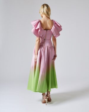 Ombre Ροζ Και Λάιμ Σετ Μίντι Φούστα Με Τόπ