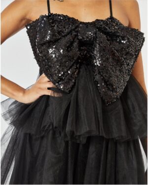 Μαύρο Μίνι Φόρεμα Με Sequin Φιόγκο