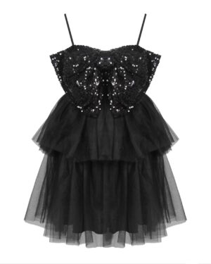 Μαύρο Μίνι Φόρεμα Με Sequin Φιόγκο