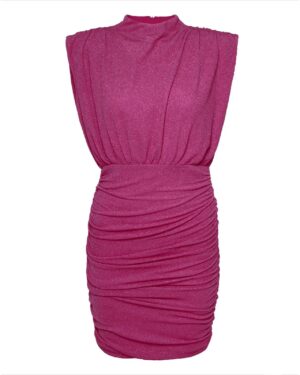 Lurex Μίνι Φόρεμα Φούξια Με Ντραπαρίσματα