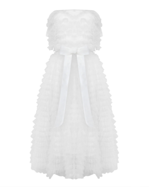 Bandeau Μίντι Άσπρο Φόρεμα Με Βολάν