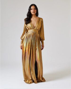 Χρυσό Μεταλλικό Μακρύ Φόρεμα
