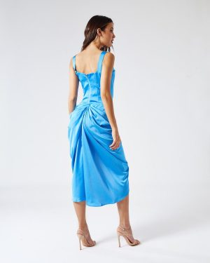 Σατέν Ντραπέ Μπλε Φούστα