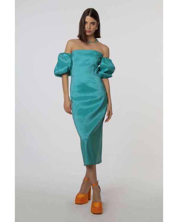 Μίνι Φόρεμα Turquoise Με Φουσκωτά Μανίκια