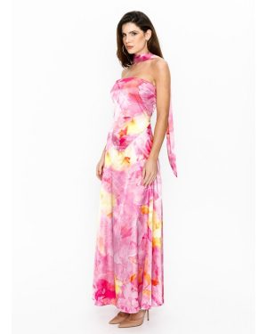 Belle Μακρύ Σατινέ Φλοράλ Φόρεμα