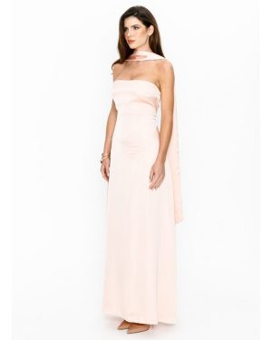Belle Μακρύ Σατινέ Ροζ Φόρεμα