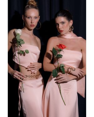 Belle Μακρύ Σατινέ Ροζ Φόρεμα