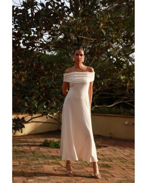 Μίντι Φόρεμα Κρέμ Με Δαντέλα Broderie Anglaise