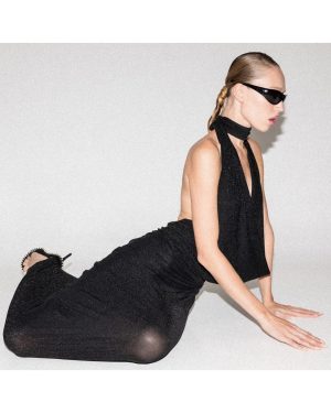 Coco Lurex Μακρύ Μαύρο Φόρεμα