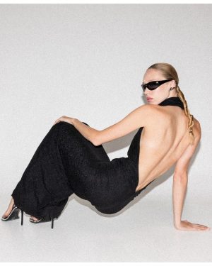 Coco Lurex Μακρύ Μαύρο Φόρεμα