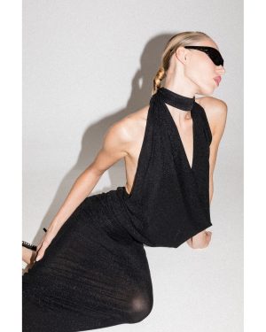 Coco Lurex Μακρύ Μαύρο Φόρεμα