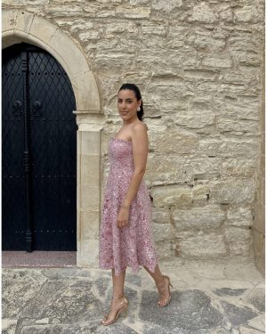 Ariana Μπλε Δαντελένιο Μίντι Φόρεμα Με Παγέτες