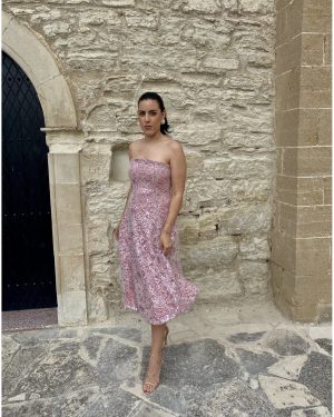 Ariana Μπλε Δαντελένιο Μίντι Φόρεμα Με Παγέτες