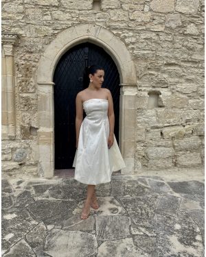 Ella Ecru Μίντι Φόρεμα Με Μαργαριτάρια