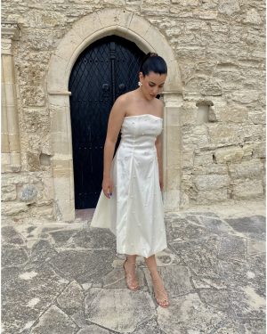 Ella Ecru Μίντι Φόρεμα Με Μαργαριτάρια