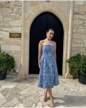Ariana Μπλε Δαντελένιο Μίντι Φόρεμα Με Παγέτες