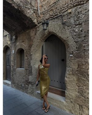 Elida Κίτρινο Μίντι Φόρεμα