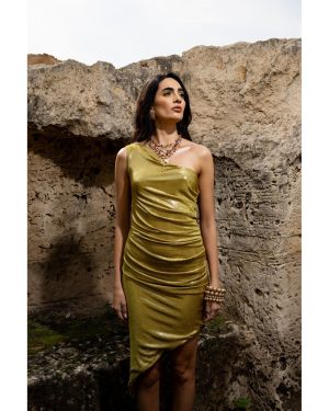 Elida Κίτρινο Μίντι Φόρεμα