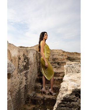 Elida Κίτρινο Μίντι Φόρεμα