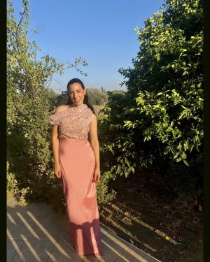 Ροζ Αντικέ Μακρύ Φόρεμα Μέ Sequin Δαντέλα