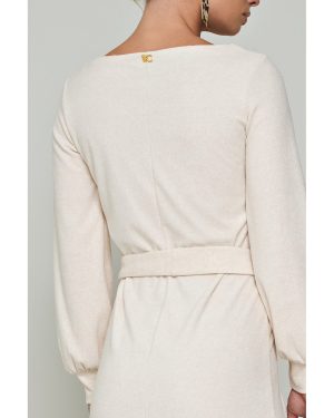 Φόρεμα Πλεκτό Άσπρο Με Ζώνη