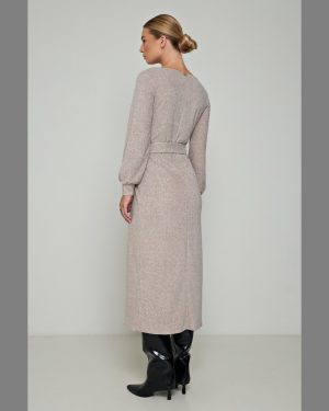 Φόρεμα Πλεκτό Camel Με Ζώνη