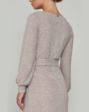 Φόρεμα Πλεκτό Camel Με Ζώνη